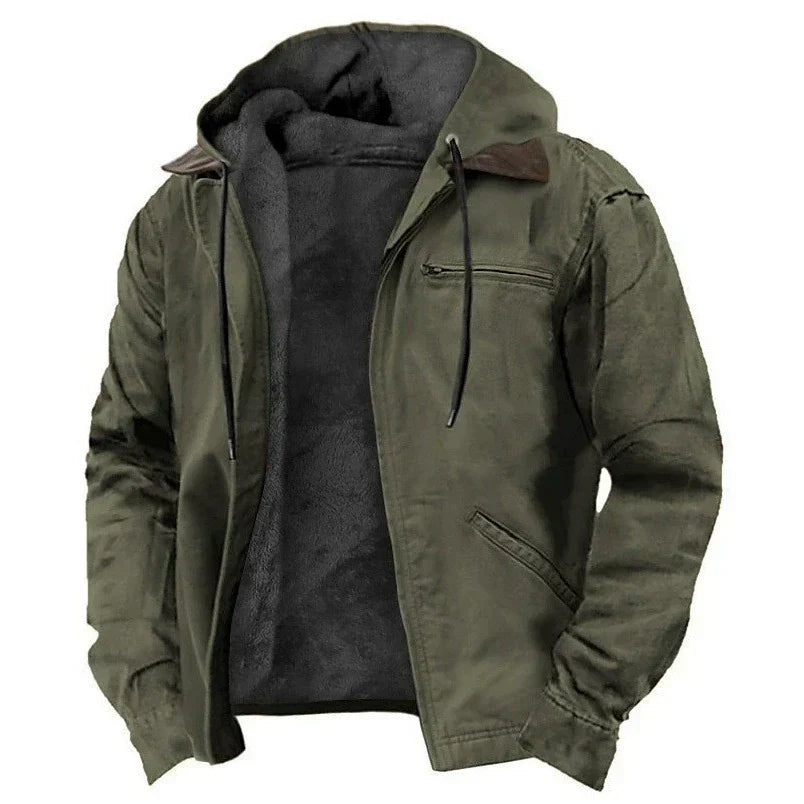 Giacca in Cotone con Cappuccio da Uomo – Zip Casual Foderata in Pile