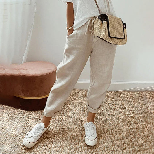 【Cotone e Lino】Pantaloni Comodi per Tempo Libero
