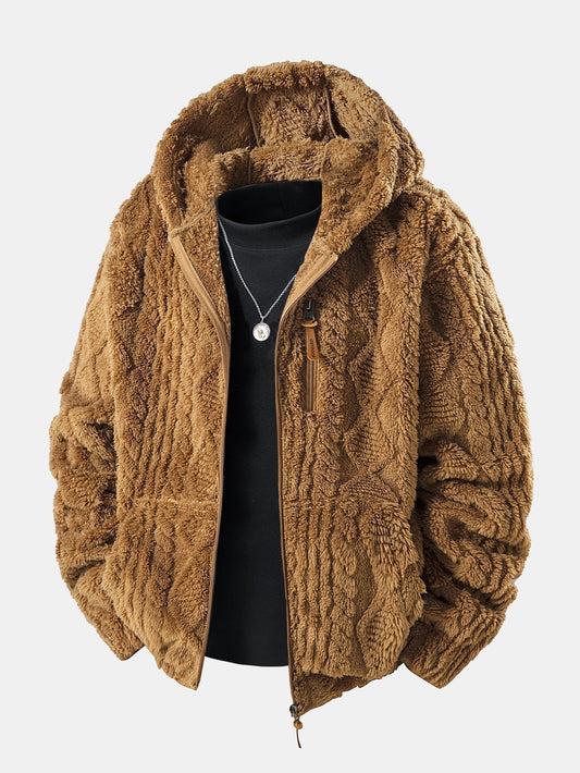 Felpa con Cappuccio in Teddy Jacquard Geometrico