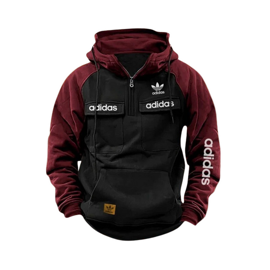 ADIDAS™ - Felpa Quarter con Cappuccio Nero Rosso Tattico