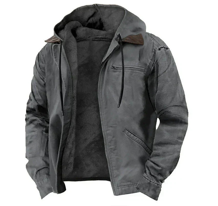 Giacca in Cotone con Cappuccio da Uomo – Zip Casual Foderata in Pile