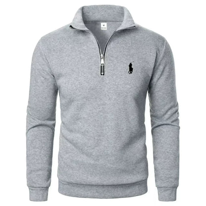 RL - Felpa casual da uomo con colletto alto e zip a metà