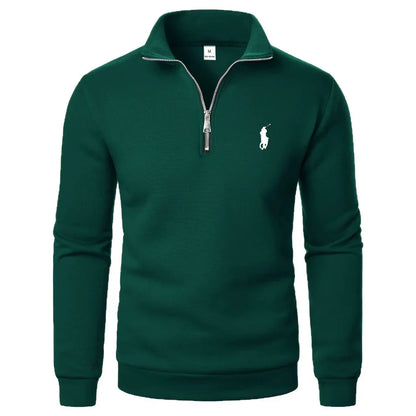 RL - Felpa casual da uomo con colletto alto e zip a metà