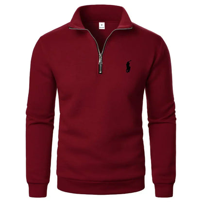RL - Felpa casual da uomo con colletto alto e zip a metà
