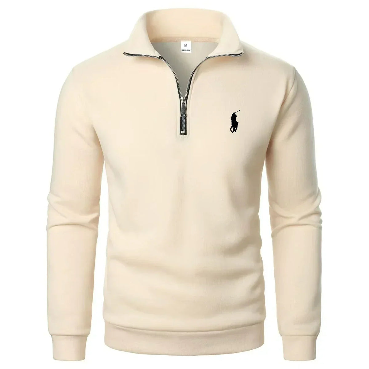 RL - Felpa casual da uomo con colletto alto e zip a metà
