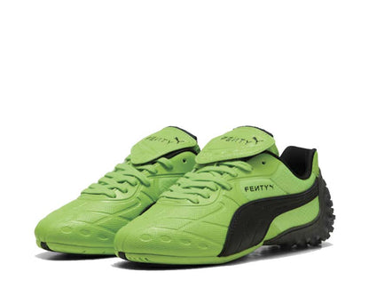 Scarpa sportiva in pelle verde con design moderno e dettagli esclusivi.